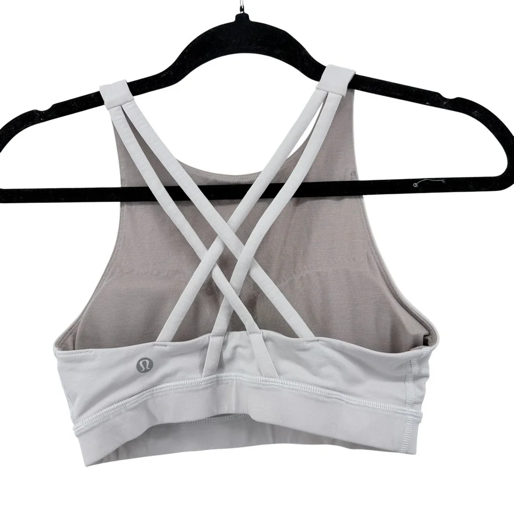 Lululemon Energy Bra High Neck White Crisscross‎ Strappy Back Sports Bra Size 6